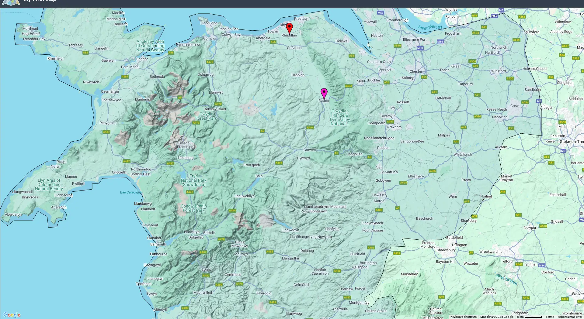 Map of the Dragon Digital service area across North and Mid Wales, with offices in Ruthin and Rhuddlan